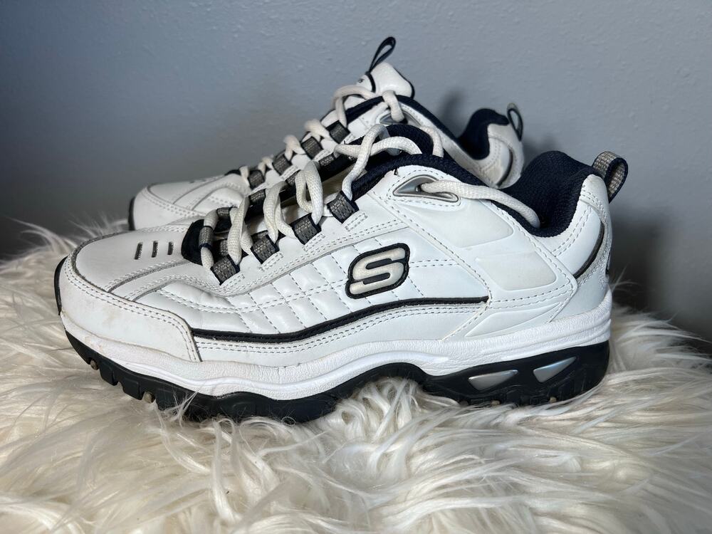 Skechers Energy After Burn (Style 50081) 
Men’s Size 7 White Navy Leather Sport